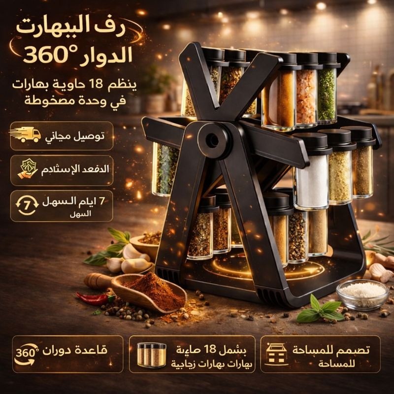 18 Empty Jar Spice Rack Revolving Kitchen Organizer - رف توابل دوّار مع 18 برطمان فارغ – منظم مطبخ متحرك