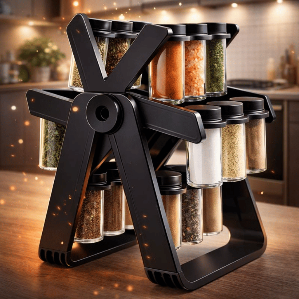 18 Empty Jar Spice Rack Revolving Kitchen Organizer - رف توابل دوّار مع 18 برطمان فارغ – منظم مطبخ متحرك
