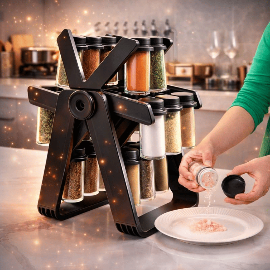 18 Empty Jar Spice Rack Revolving Kitchen Organizer - رف توابل دوّار مع 18 برطمان فارغ – منظم مطبخ متحرك